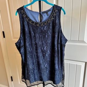 White House Black Market Dark Blue/Black Lace & Bejeweled Cami Size 3x/26W